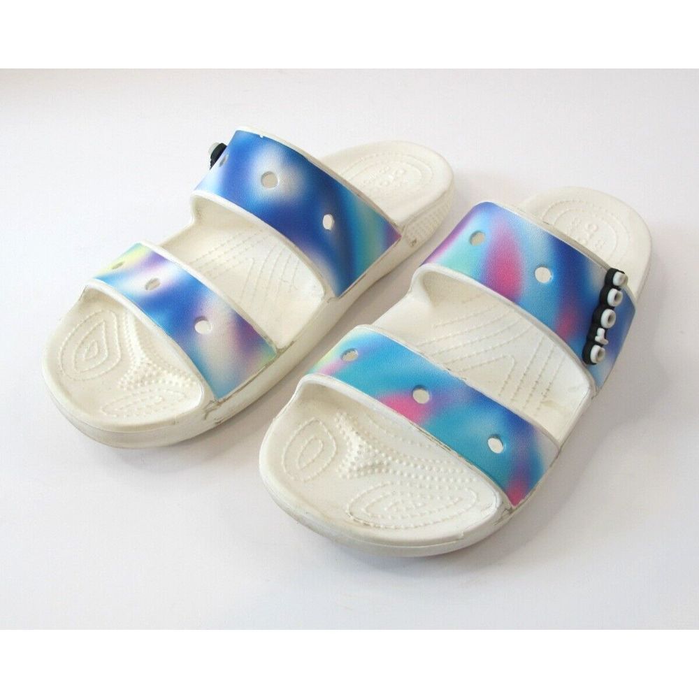 Crocs Unisex Classic Tie Dye Two Strap Sandals Rainbow US Men 7 / Women 9